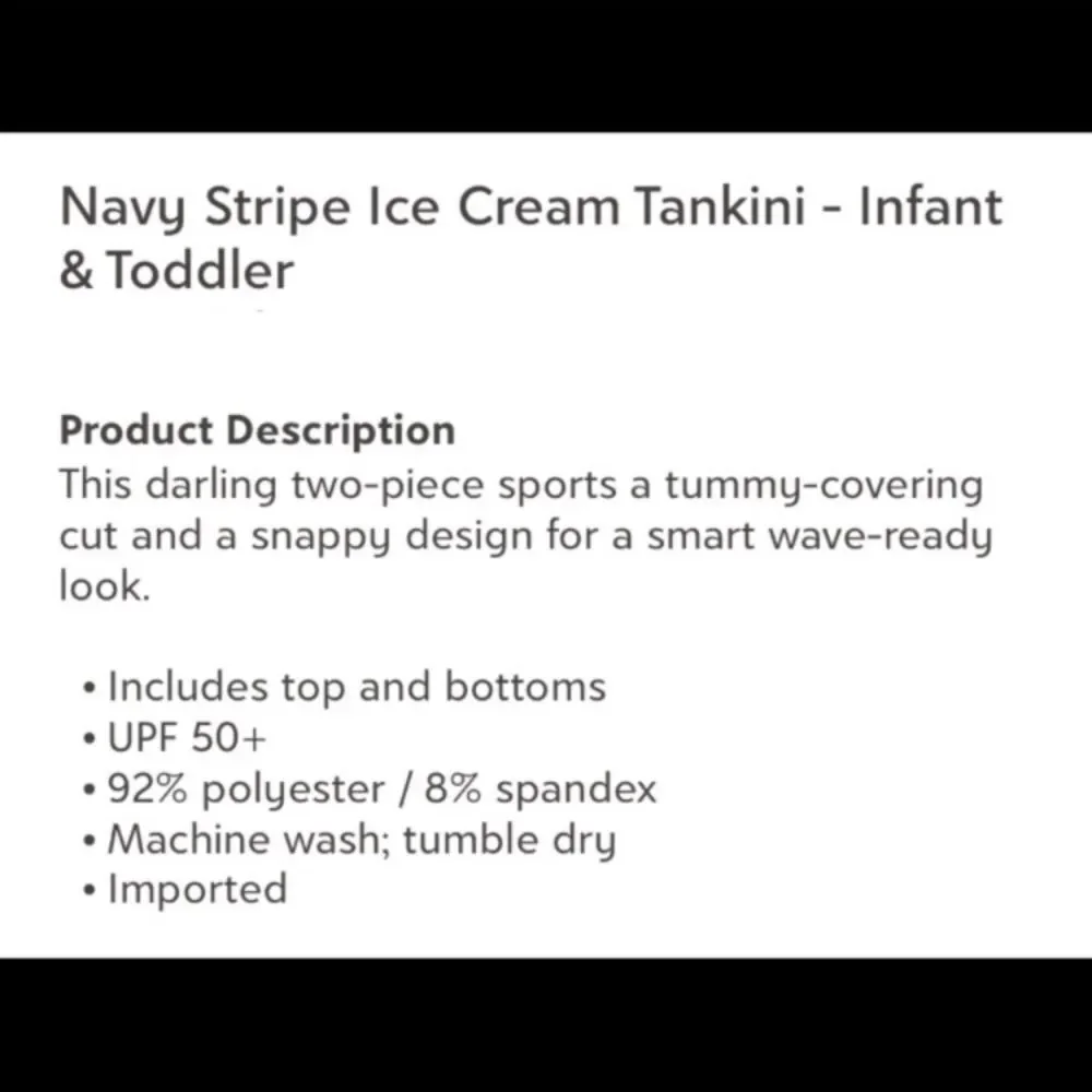 Blue and White Striped Two Piece Tankini Set With Three Ice Cream Cones NWT